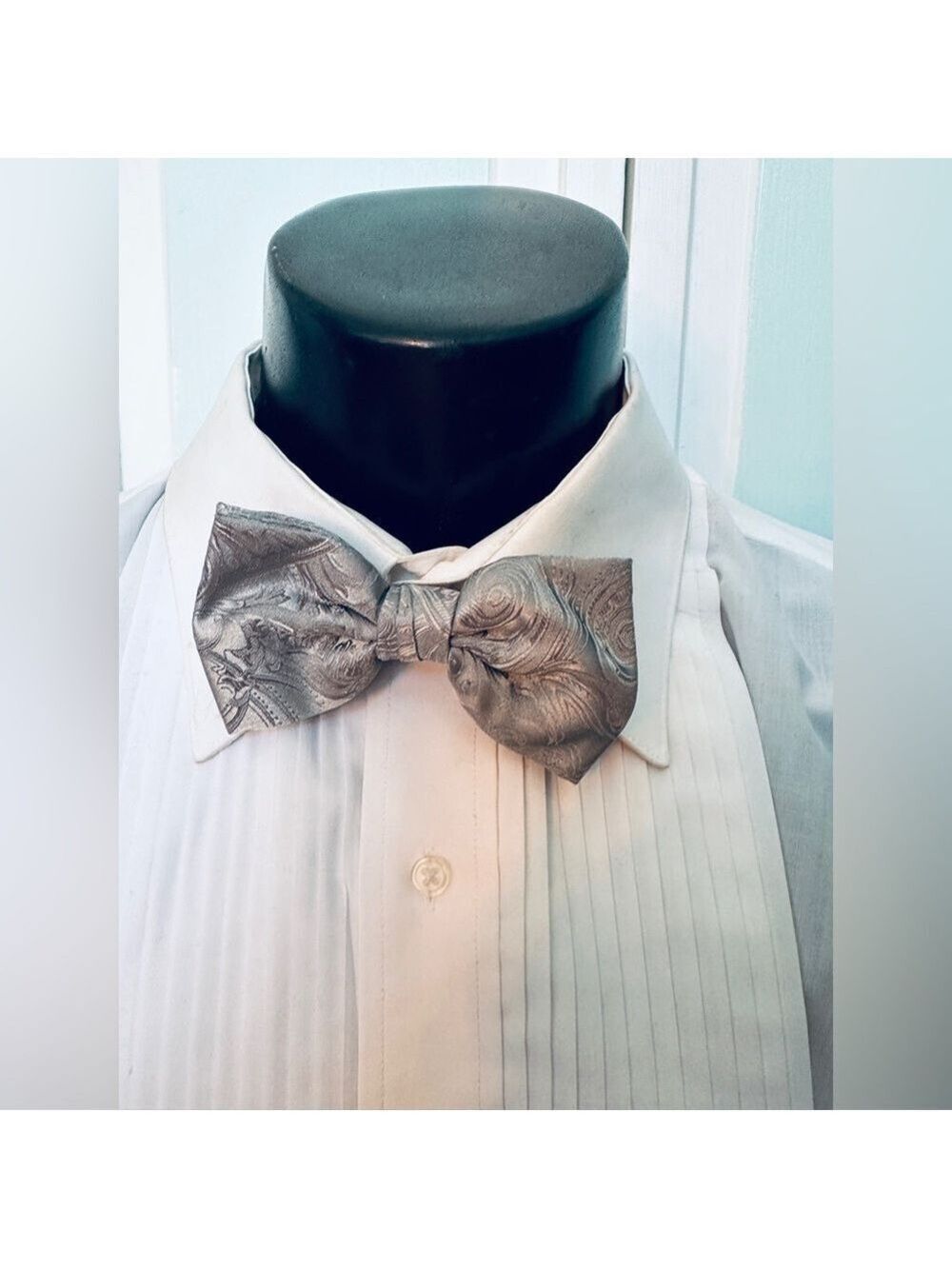 Silver Platinum Bowtie Bow Tie Wedding Prom Tuxedo Tapestry Paisley Pre-tied
